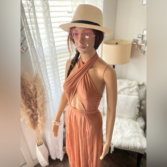 Cross Wrap Tie Halter Maxi Split Front Dress Size US 0 - Picture 4 of 8